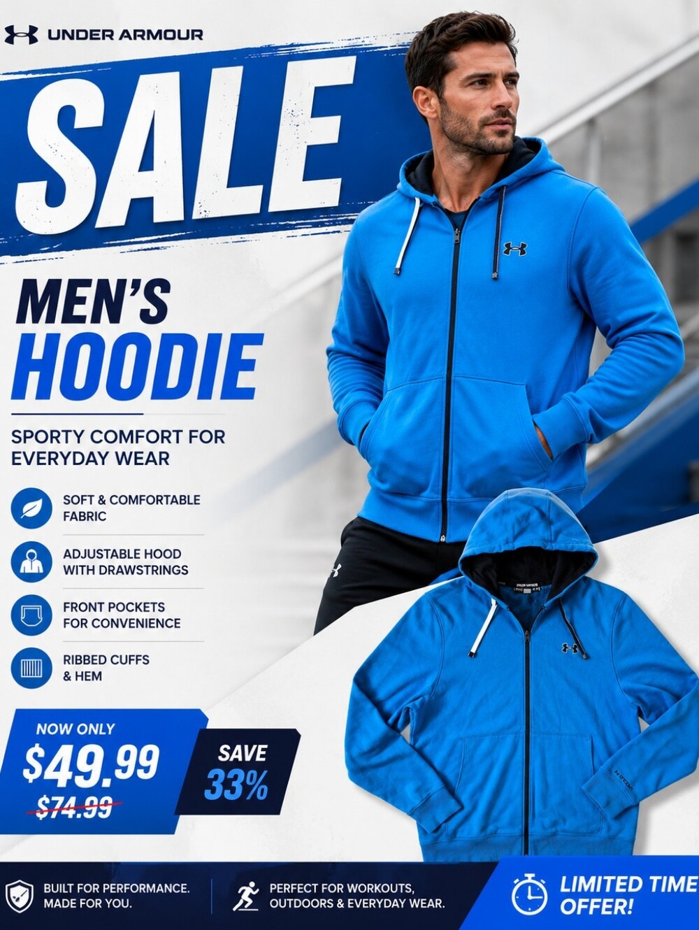 💙 Under Armour Bright Teal Full-Zip Hoodie with Black Lining